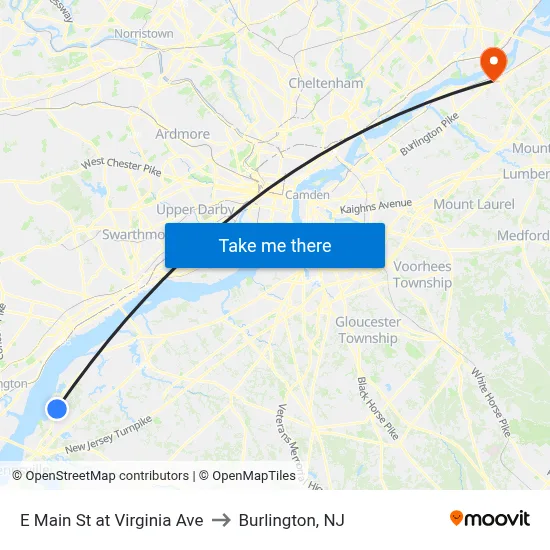 E Main St at Virginia Ave to Burlington, NJ map