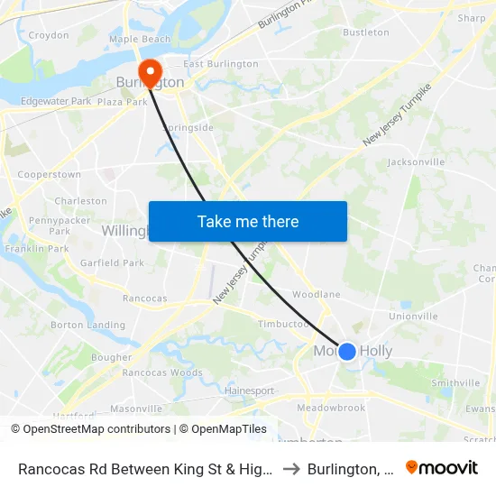 Rancocas Rd Between King St & High St to Burlington, NJ map
