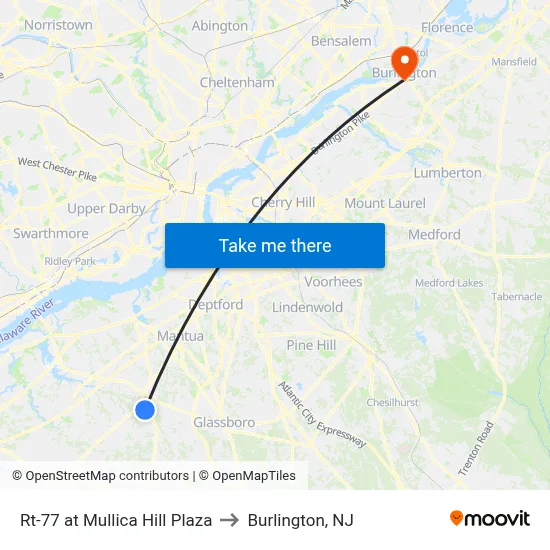Rt-77 at Mullica Hill Plaza to Burlington, NJ map
