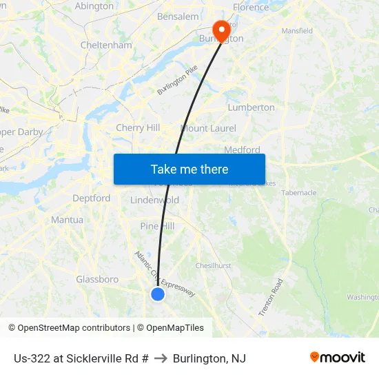 Us-322 at Sicklerville Rd # to Burlington, NJ map