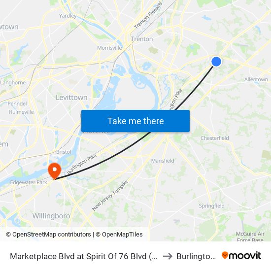 Marketplace Blvd at Spirit Of 76 Blvd (Chase Bank) to Burlington, NJ map