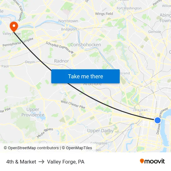 4th & Market to Valley Forge, PA map