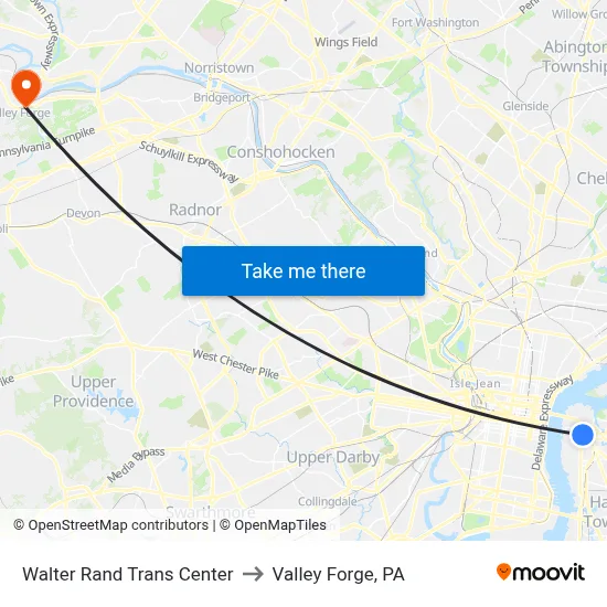 Walter Rand Trans Center to Valley Forge, PA map