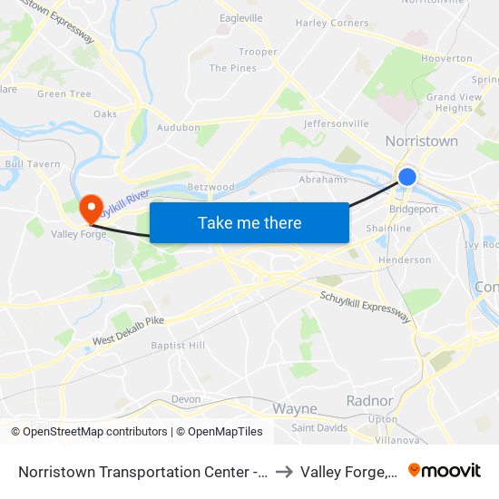 Norristown Transportation Center - Nhsl to Valley Forge, PA map