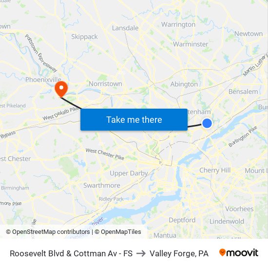 Roosevelt Blvd & Cottman Av - FS to Valley Forge, PA map