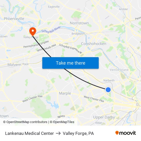 Lankenau Medical Center to Valley Forge, PA map