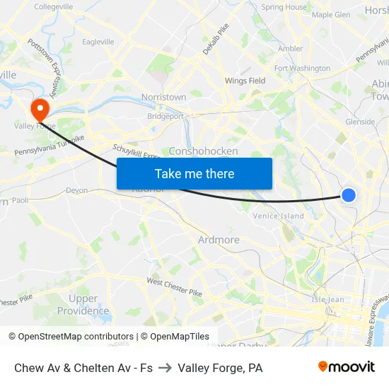 Chew Av & Chelten Av - Fs to Valley Forge, PA map