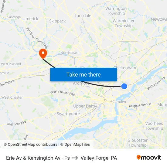Erie Av & Kensington Av - Fs to Valley Forge, PA map