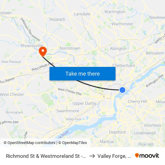 Richmond St & Westmoreland St - FS to Valley Forge, PA map