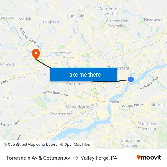 Torresdale Av & Cottman Av to Valley Forge, PA map