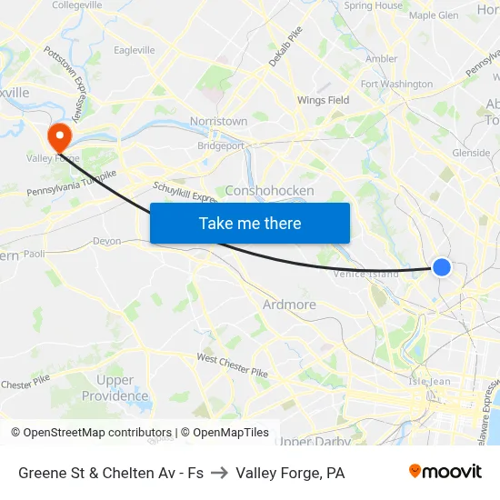 Greene St & Chelten Av - Fs to Valley Forge, PA map