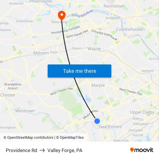 Providence Rd to Valley Forge, PA map