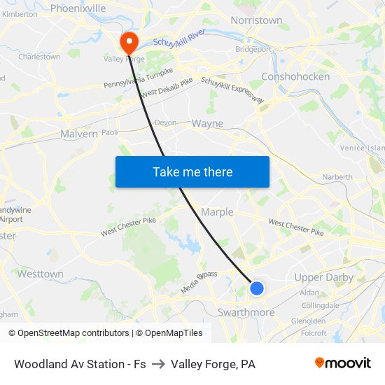 Woodland Av Station - Fs to Valley Forge, PA map