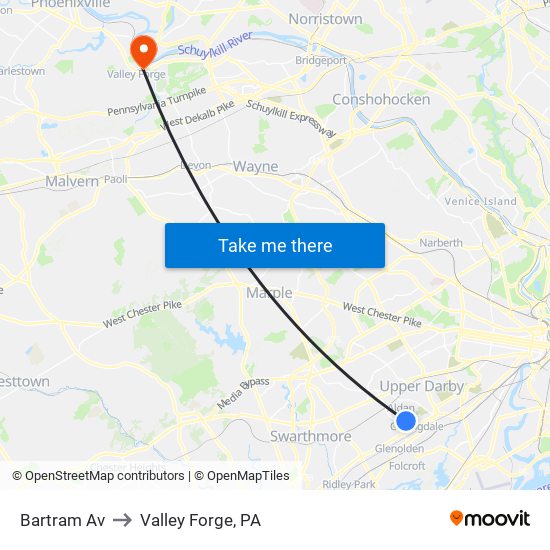 Bartram Av to Valley Forge, PA map