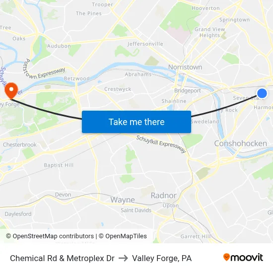 Chemical Rd & Metroplex Dr to Valley Forge, PA map