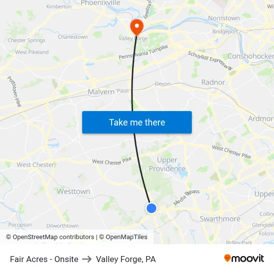 Fair Acres - Onsite to Valley Forge, PA map