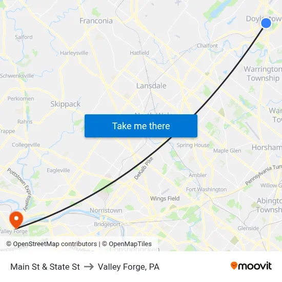 Main St & State St to Valley Forge, PA map