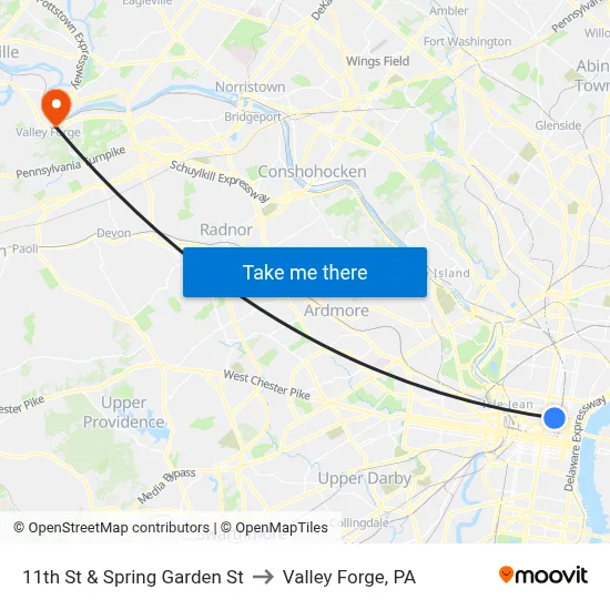 11th St & Spring Garden St to Valley Forge, PA map