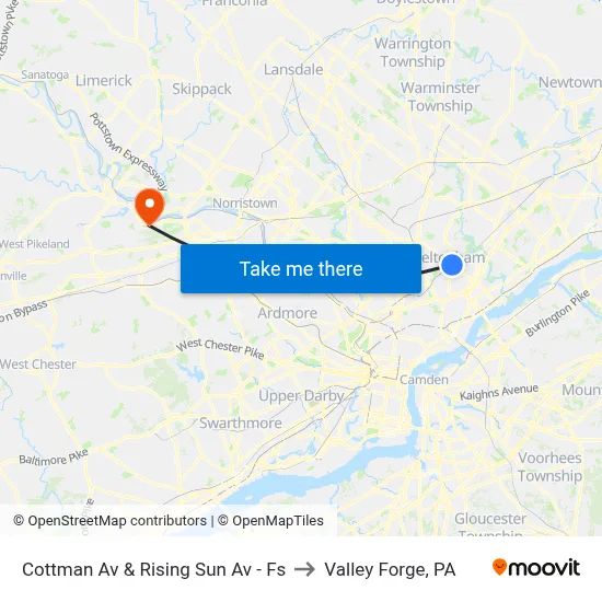 Cottman Av & Rising Sun Av - Fs to Valley Forge, PA map