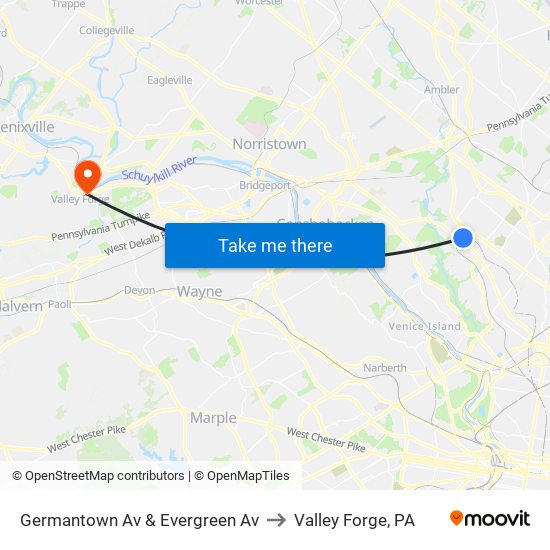 Germantown Av & Evergreen Av to Valley Forge, PA map