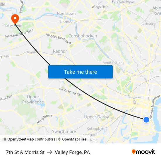 7th St & Morris St to Valley Forge, PA map