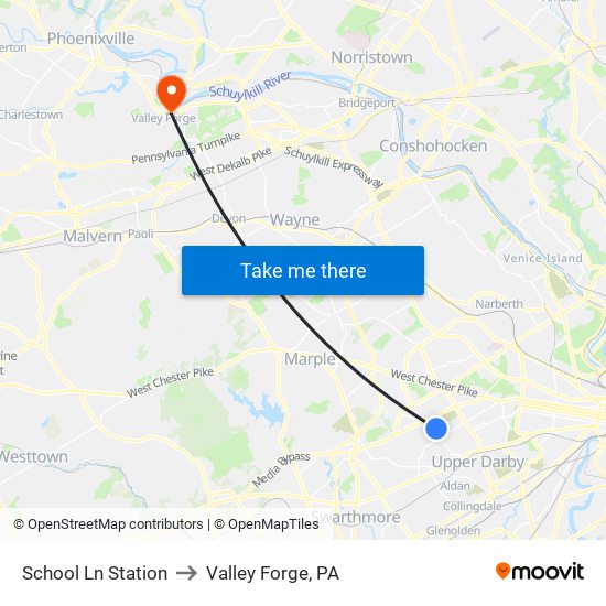 School Ln Station to Valley Forge, PA map