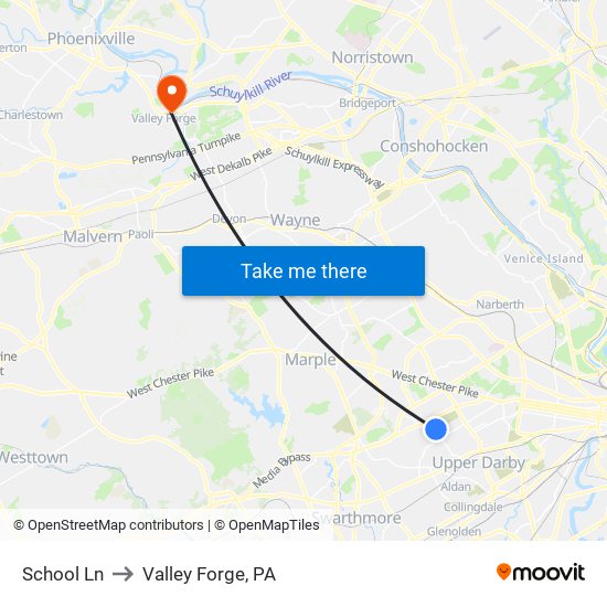 School Ln to Valley Forge, PA map
