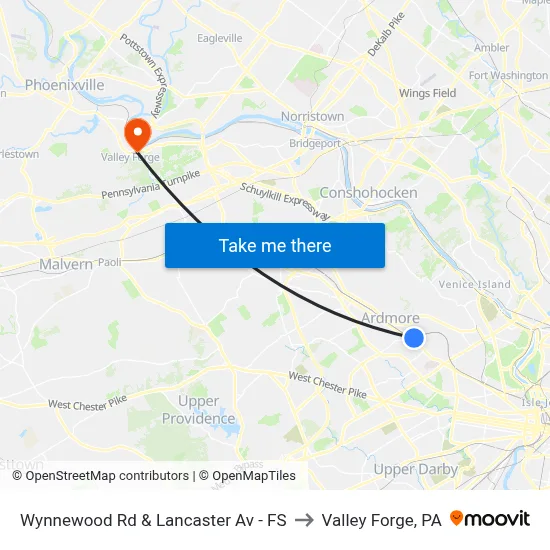 Wynnewood Rd & Lancaster Av - FS to Valley Forge, PA map