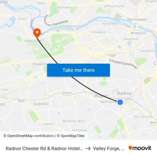 Radnor Chester Rd & Radnor Hotel Dr to Valley Forge, PA map
