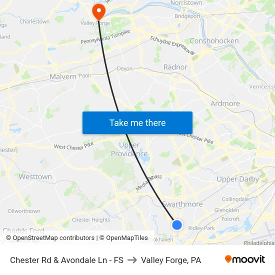 Chester Rd & Avondale Ln - FS to Valley Forge, PA map