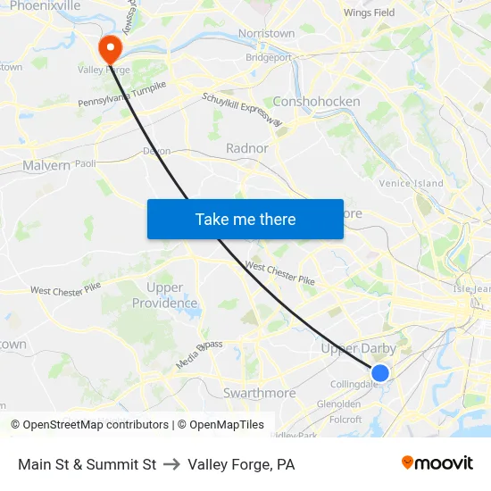 Main St & Summit St to Valley Forge, PA map