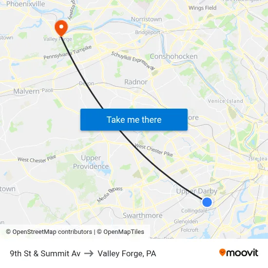 9th St & Summit Av to Valley Forge, PA map