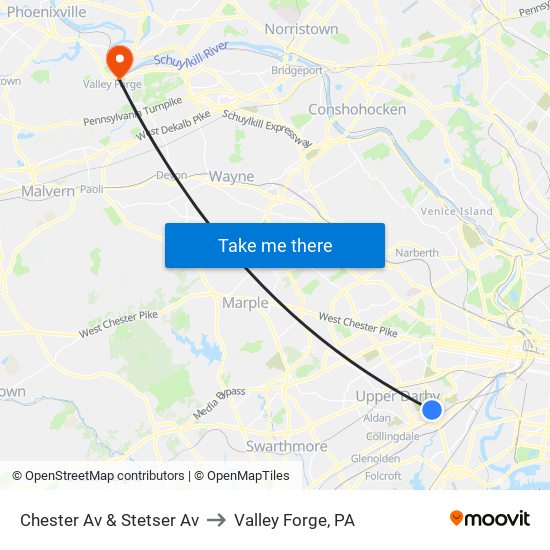 Chester Av & Stetser Av to Valley Forge, PA map