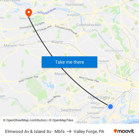 Elmwood Av & Island Av - Mbfs to Valley Forge, PA map