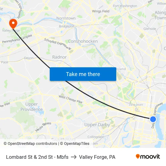 Lombard St & 2nd St - Mbfs to Valley Forge, PA map
