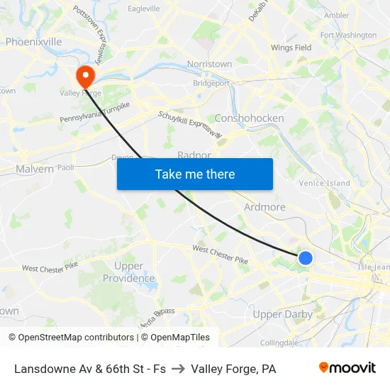 Lansdowne Av & 66th St - Fs to Valley Forge, PA map
