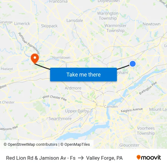 Red Lion Rd & Jamison Av - Fs to Valley Forge, PA map