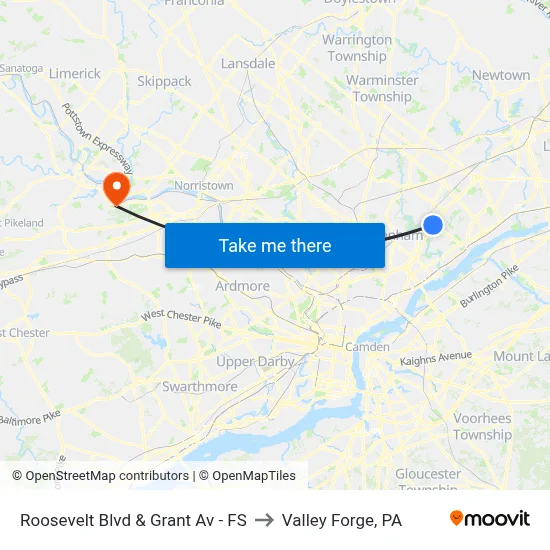 Roosevelt Blvd & Grant Av - FS to Valley Forge, PA map