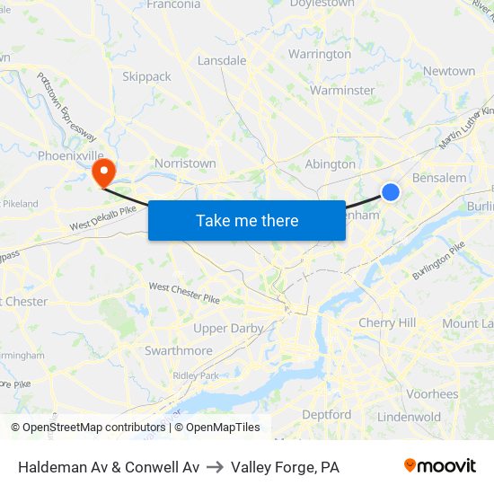 Haldeman Av & Conwell Av to Valley Forge, PA map