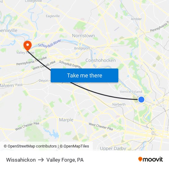 Wissahickon to Valley Forge, PA map