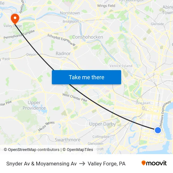 Snyder Av & Moyamensing Av to Valley Forge, PA map