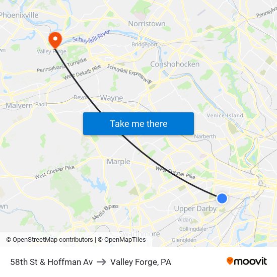 58th St & Hoffman Av to Valley Forge, PA map