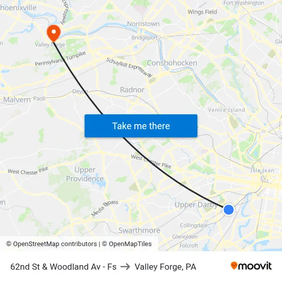62nd St & Woodland Av - Fs to Valley Forge, PA map