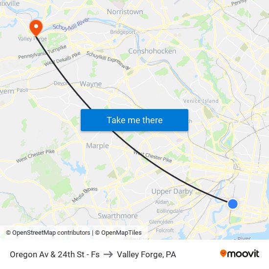 Oregon Av & 24th St - Fs to Valley Forge, PA map