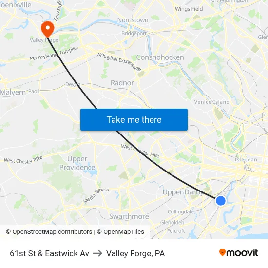 61st St & Eastwick Av to Valley Forge, PA map