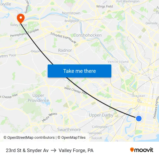 23rd St & Snyder Av to Valley Forge, PA map