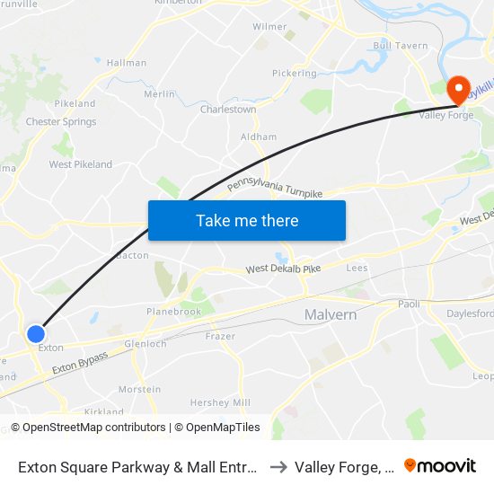 Exton Square Parkway & Mall Entrance to Valley Forge, PA map