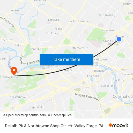 Dekalb Pk & Northtowne Shop Ctr to Valley Forge, PA map