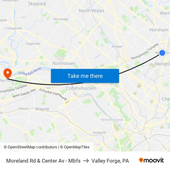 Moreland Rd & Center Av - Mbfs to Valley Forge, PA map