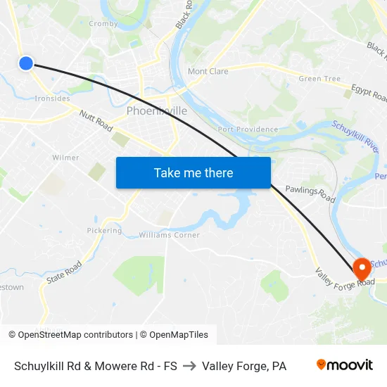 Schuylkill Rd & Mowere Rd - FS to Valley Forge, PA map
